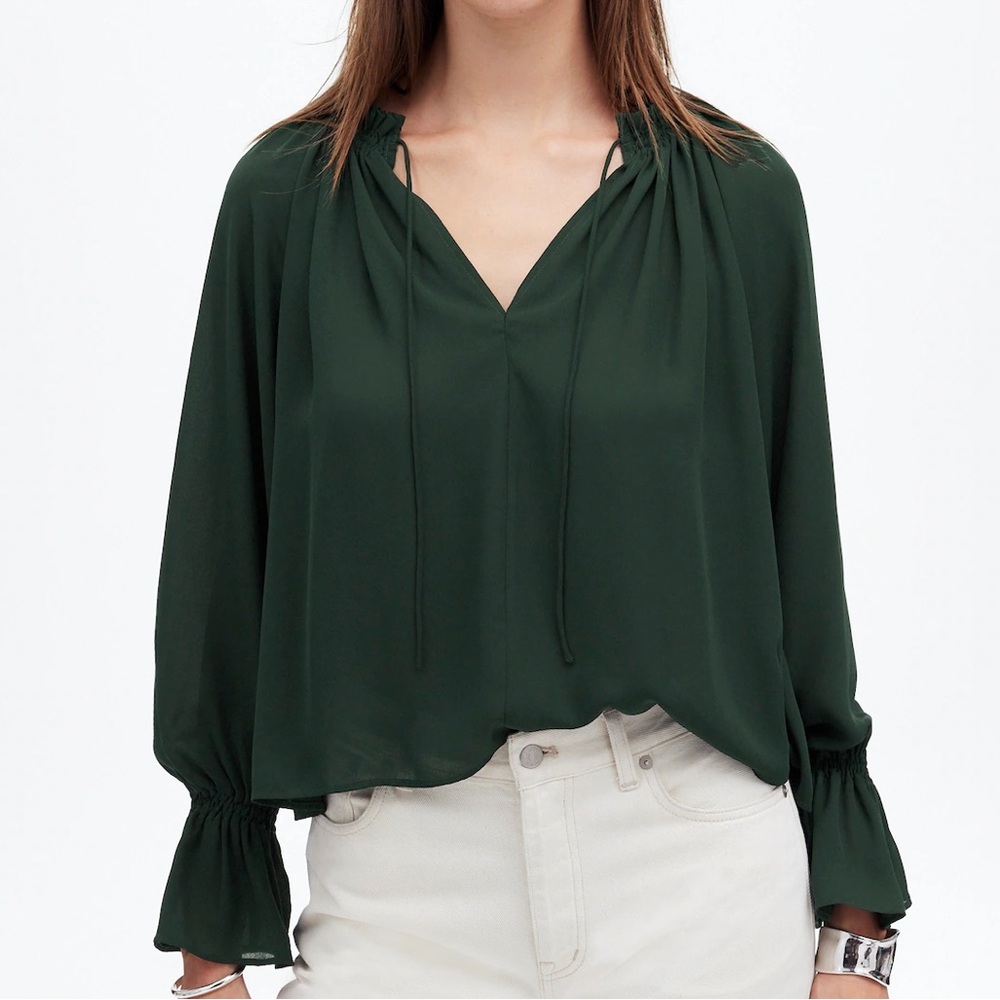 Madewell Green Ruffled Bell Sleeve Blouse
